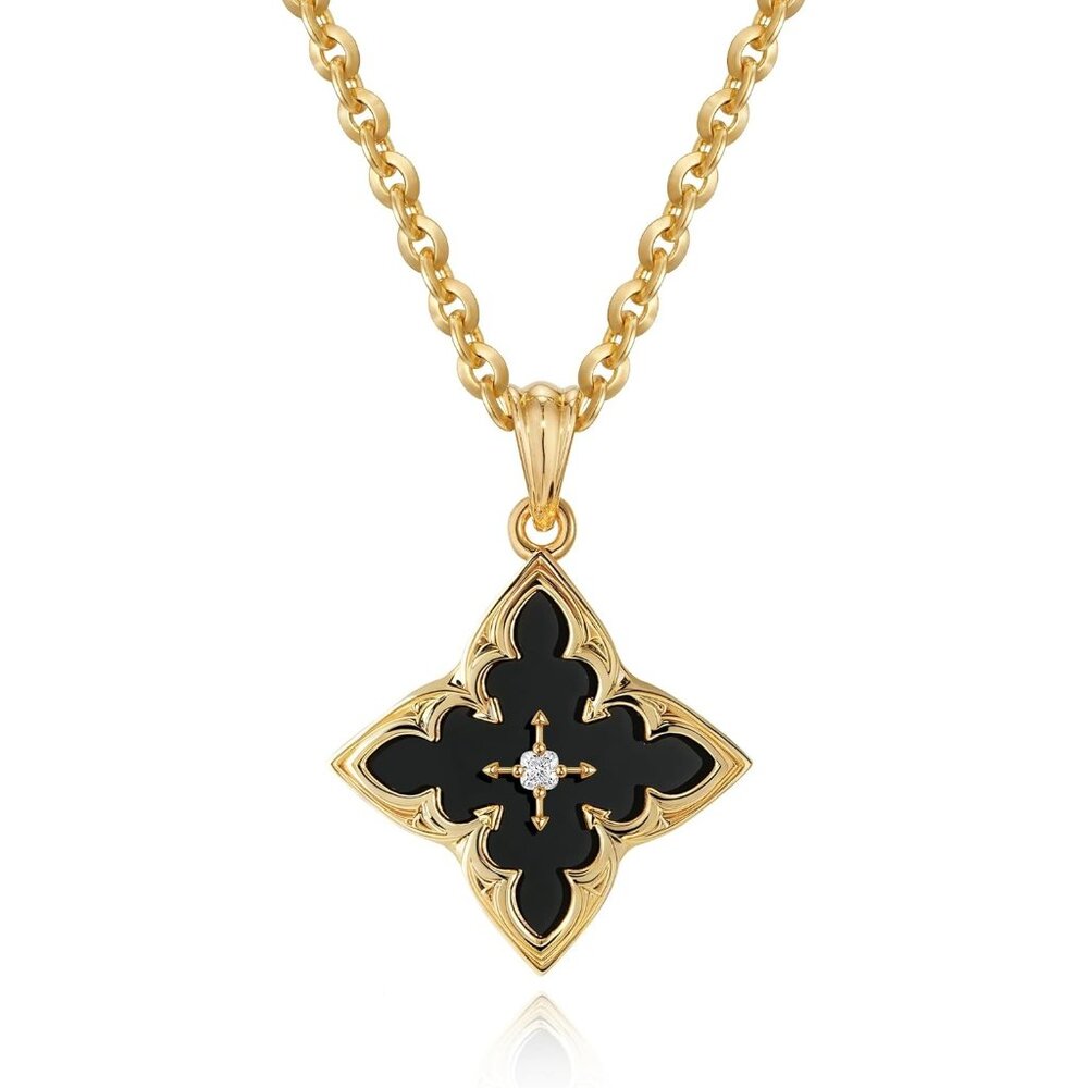 Women's Black Fettero Gold Clover Plated Choker Charm Pendant Lucky Necklace